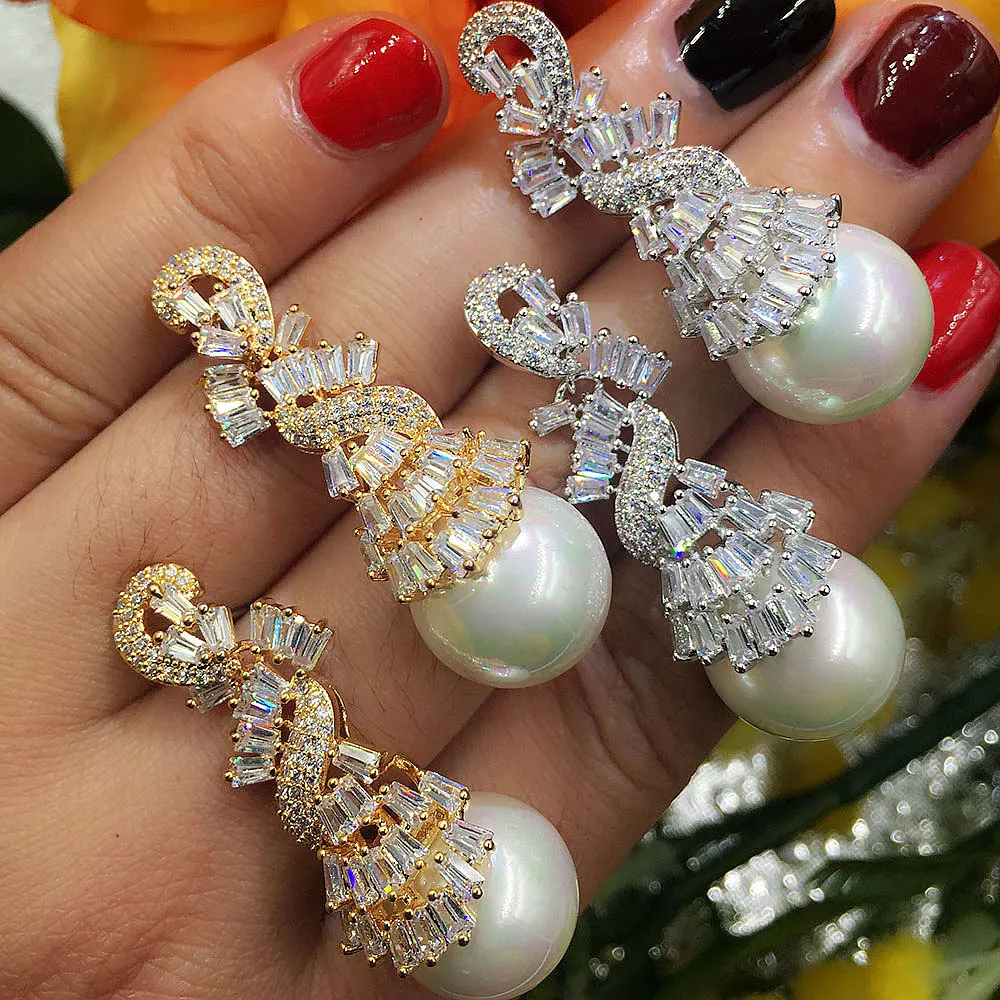 GODKI Imitation Pearl Full Cubic Zirconia CZ Engagement Wedding Party Nightclub  Statment Earring