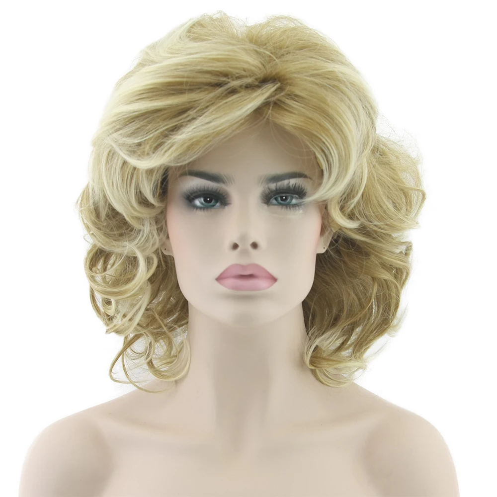 Blonde Wavy Short Wigs Cosplay Wig Synthetic Heat Resistance Hair Ombre Wigs for Women