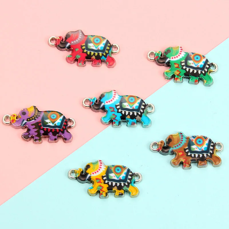 10pcs Enamel Elephant Bracelet Connectors Alloy Charms Jewelry Making Handmade Findings Craft Mix Colors 2.6*1.4cm