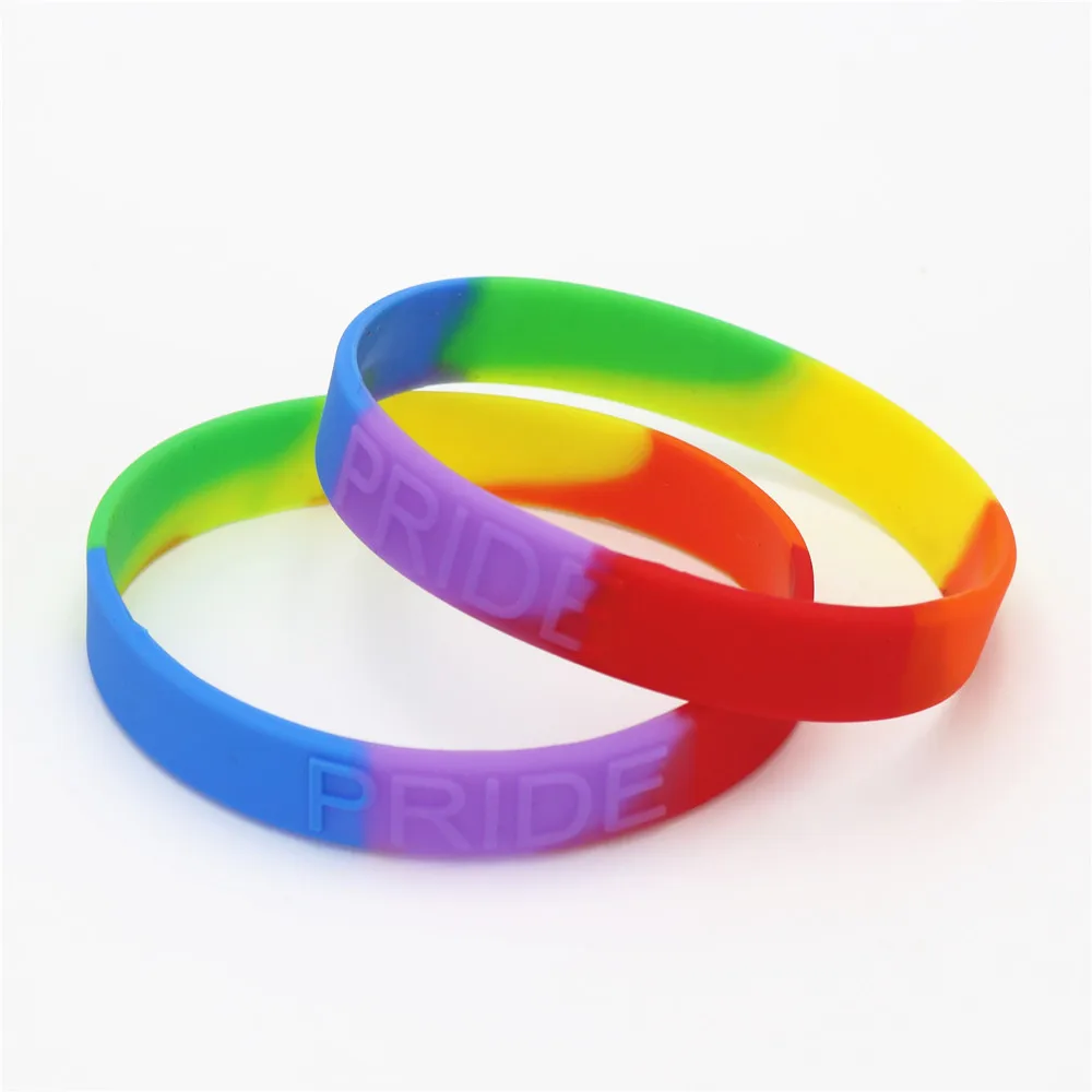 50PCS Fashion Rainbow Colour Pride Silicone Wristband Embossed Logo Rubber Bracelets &Bangles Jewelry Gifts Wholesale SH083