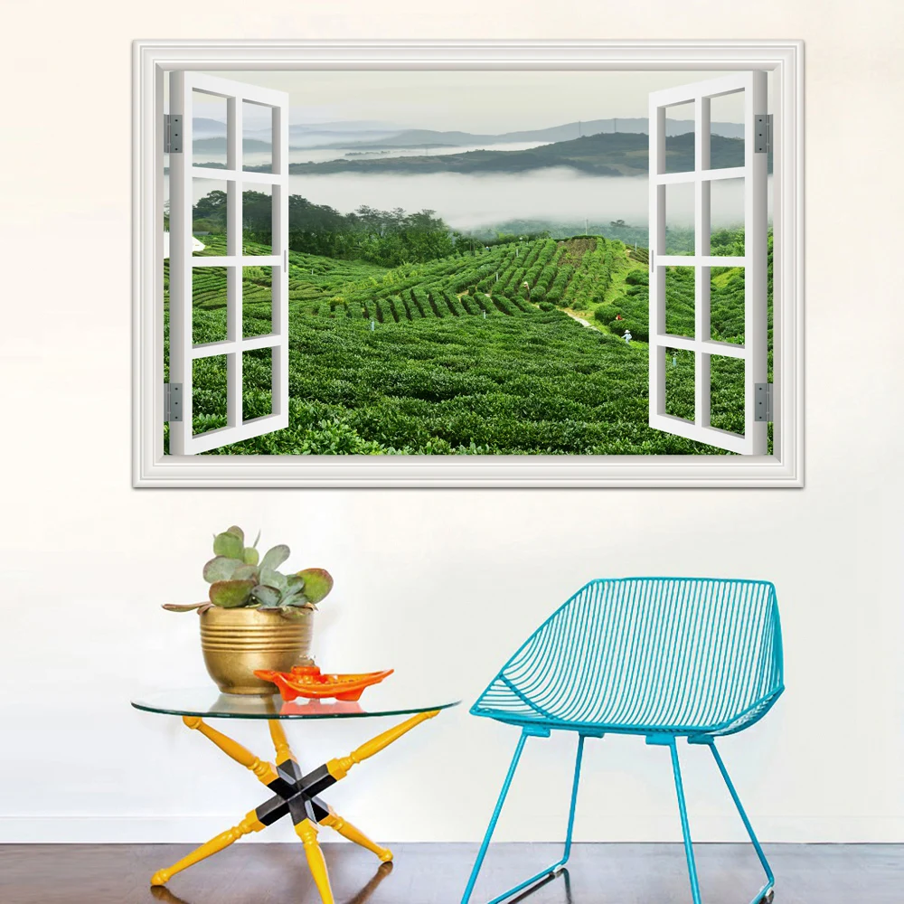 Removable 3D wall sticker Window View Wall Art Green Landscape Large Office Kitchen room decoration Wall Sticker Mural Art