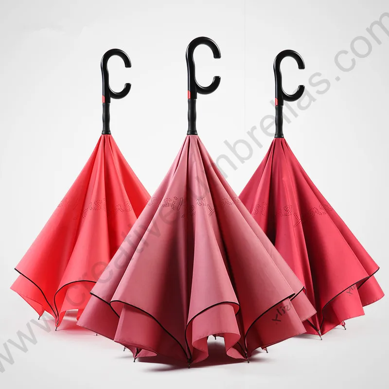 

2pcs/lot 115cm auto open C-Hook Reverse hands-free magic water flowers umbrella enlarge double Layer Inverted standing parasol