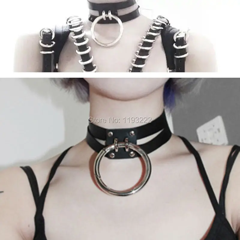 Gargantilla de cuero redonda O hecha a mano, Collar con hebilla, estilo Punk Rock, Marco recortado