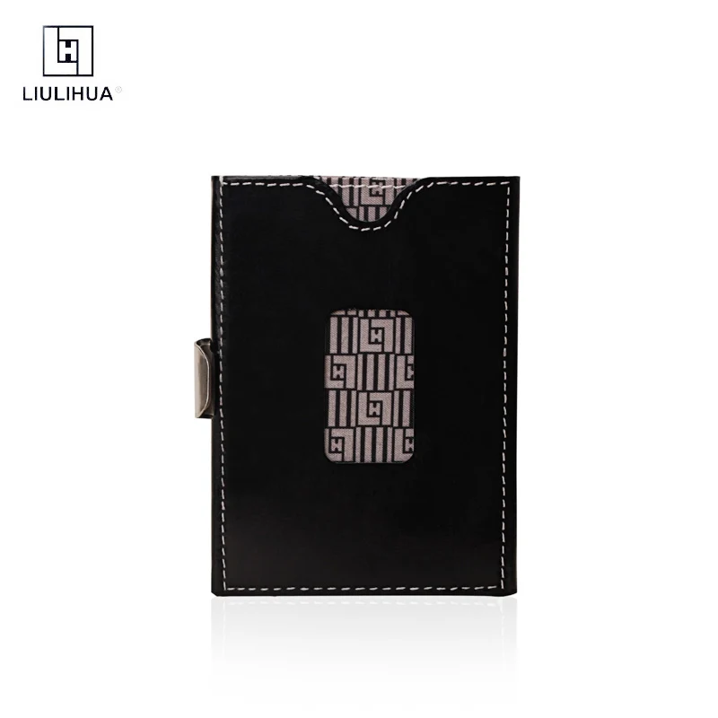 LIULIHUA Fashion Credit Card Holder Short Slim Wallet with Stainless steel buckle Genuine Leather  RFID Blocking Men's Purse