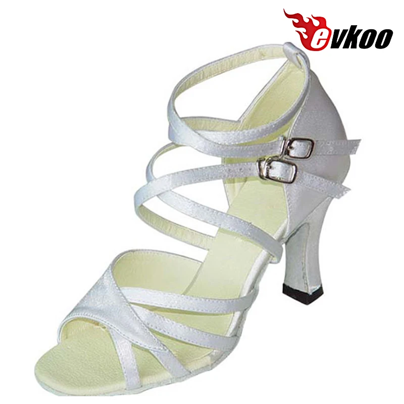 

Evkoodance Customsize Satin Black Or White Woman Latin Heel Height 8cm Dance Shoes 2017 Popular Style Salsa Dance Evkoo-150