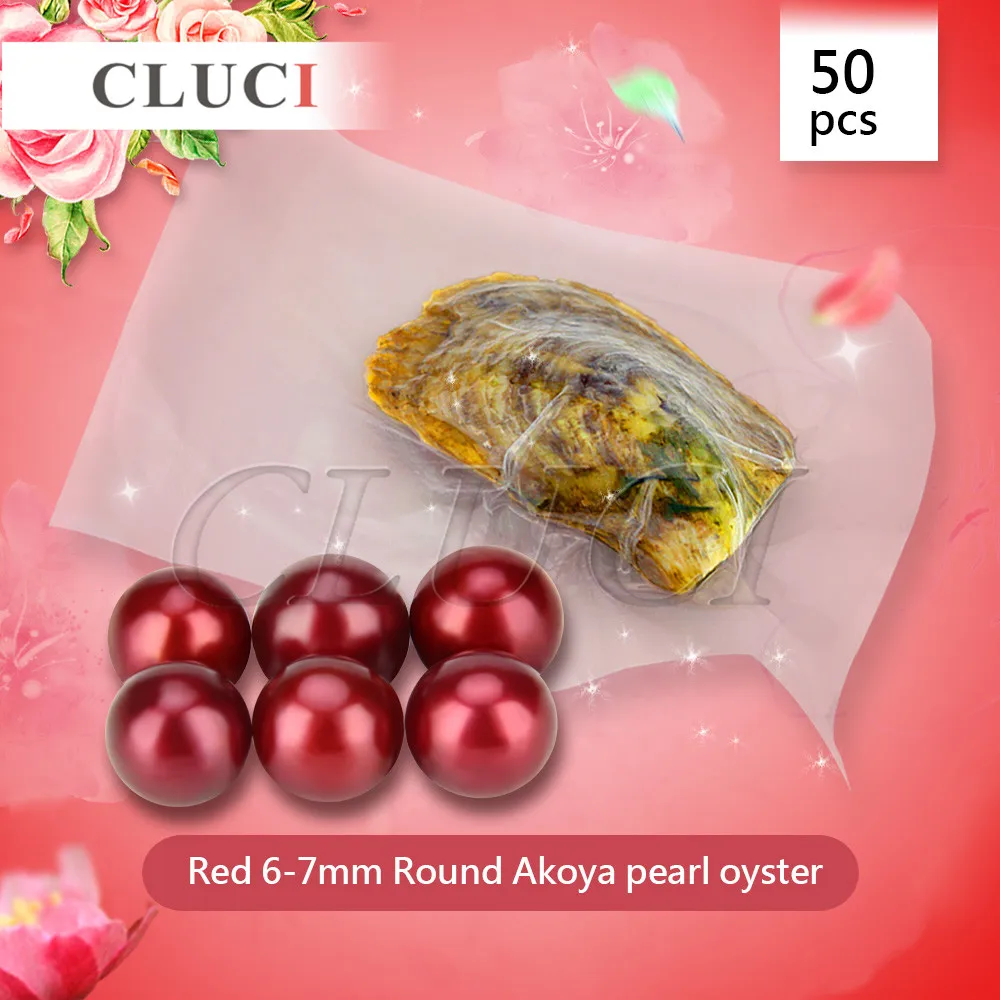 

CLUCI 50pcs Christmas Red Pearls, 6-7mm Real Round Akoya Pearl Beads in oysters for DIY Bracelet Necklace Jewelry WP058SB