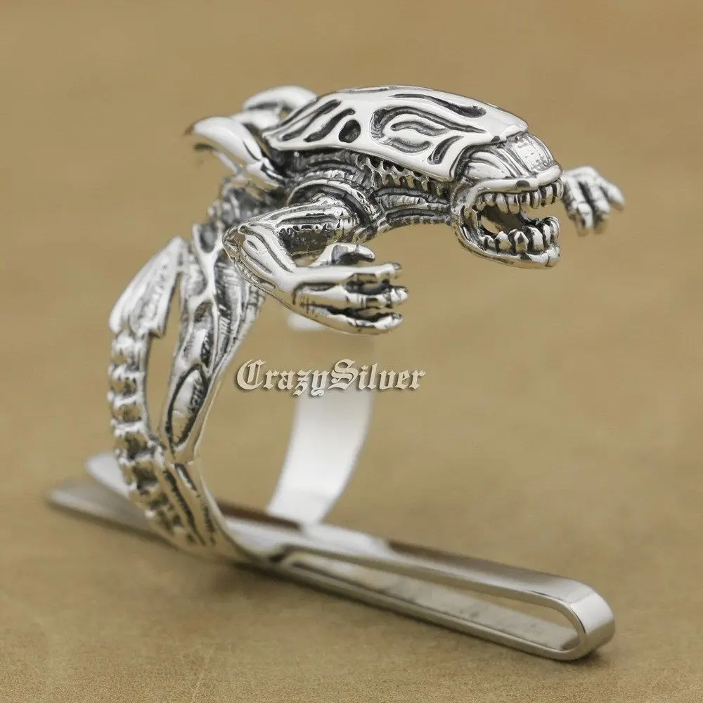 

925 Sterling Silver AVP Alien Monster Mens Biker Punk Ring 9T004 US Size 8 ~ 14