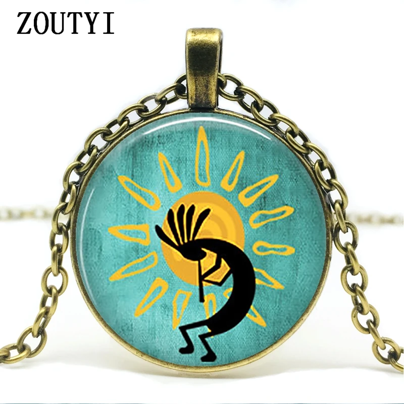 2018/Kokopelli Sun Dance Necklace Retro Glass Coarse Flute Player Pendant Funny Fertility Diety Fashion Gift Woman.