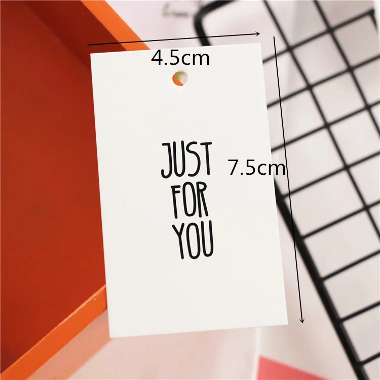 50pcs White Just For You Thank You Hand Made Hang tag Gift Decoration Labels for DIY Wedding Party Gift Supplies 4.5x7.5cm