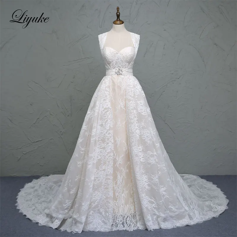 

Luxurious Lace Sweetheart 2 in 1Mermaid Wedding Dress Sleeveless Marvelous Detachable Skirt Court Train