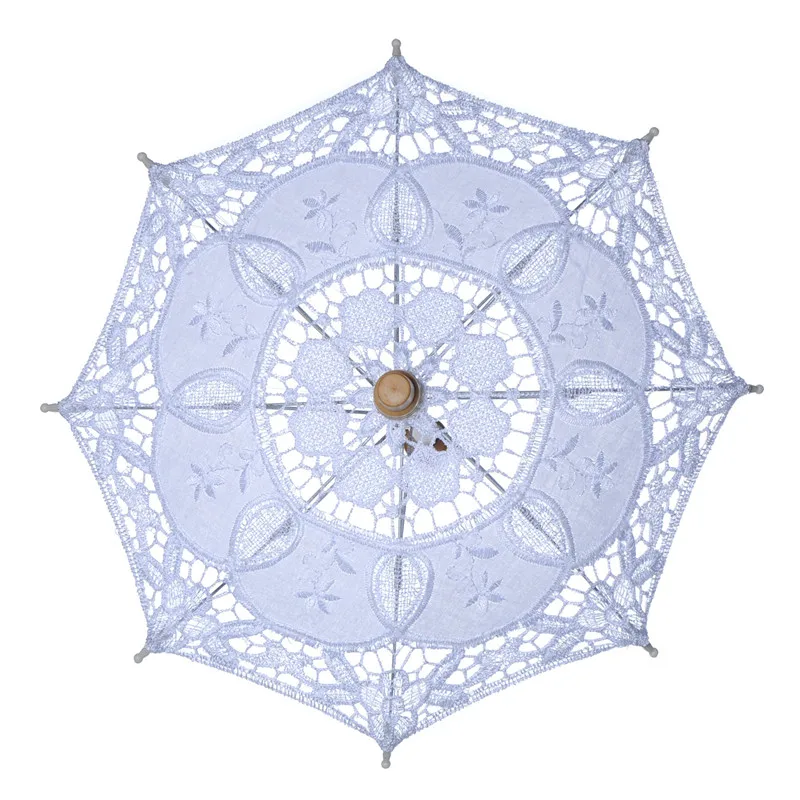 YO CHO 43cm Length Lace Umbrella Cotton Embroidery White Beige Battenburg Lace Parasol Umbrella Wedding Umbrella Decorations