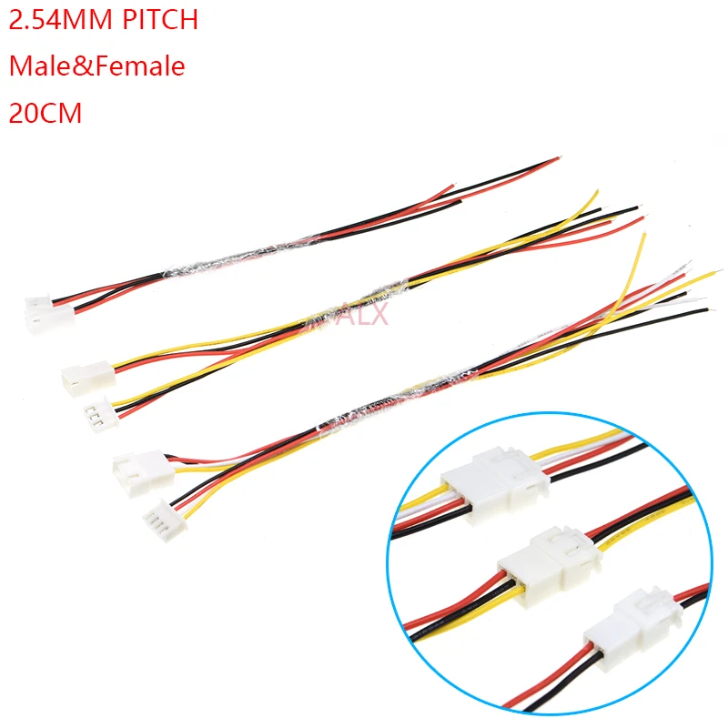 5SET 200MM XH2.54 2/3/4/5/6 pin male female plug connector with wire 2.54MM 2p 3p 4p 5p 6p cable