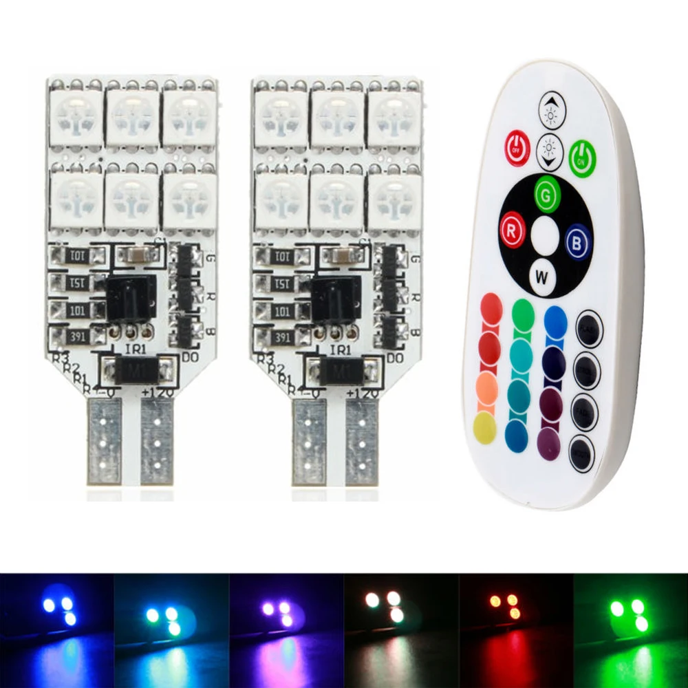 

Автомобисветодиодный светодиодные лампы 12 В T10 W5W 5050 12SMD RGB с дистанционным управлением, 30/60 шт.