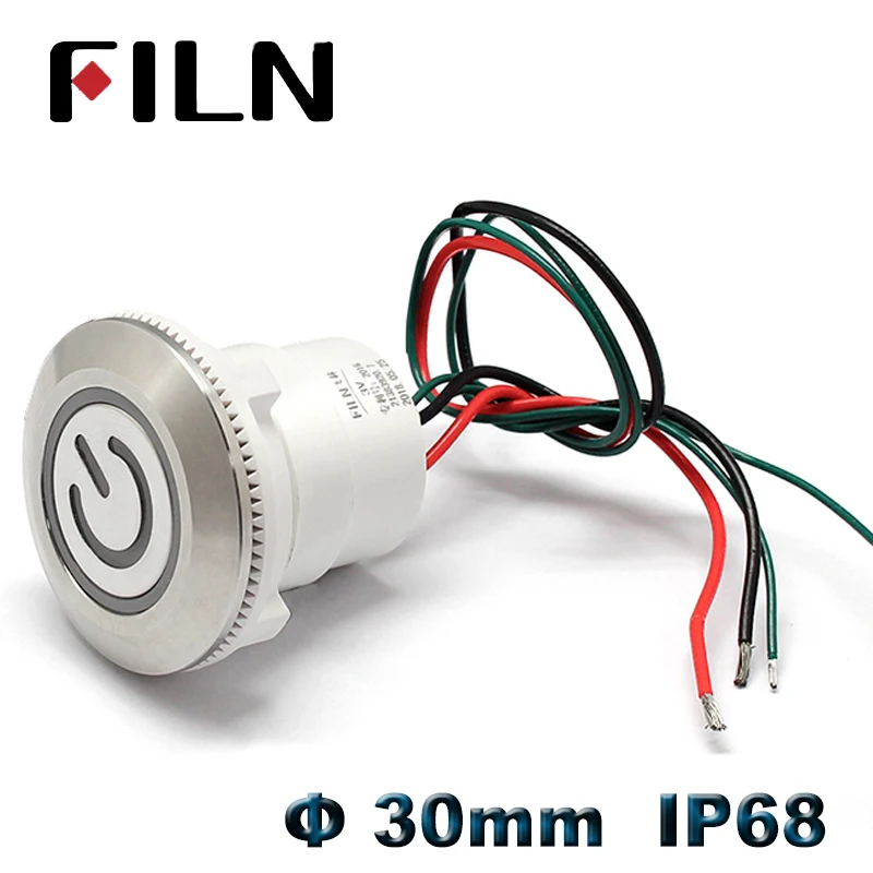 30mm waterproof IP68 metal push button switch 12v 24v led illuminated momentary latching switch on off pushbutton wire leading