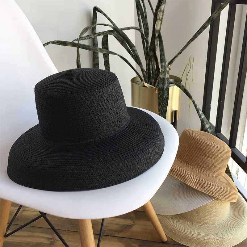 bell-shaped big brim hat vintage Audrey Hepburn straw hat sunken modelling tool  high pretend bility tourist beach atmosphere