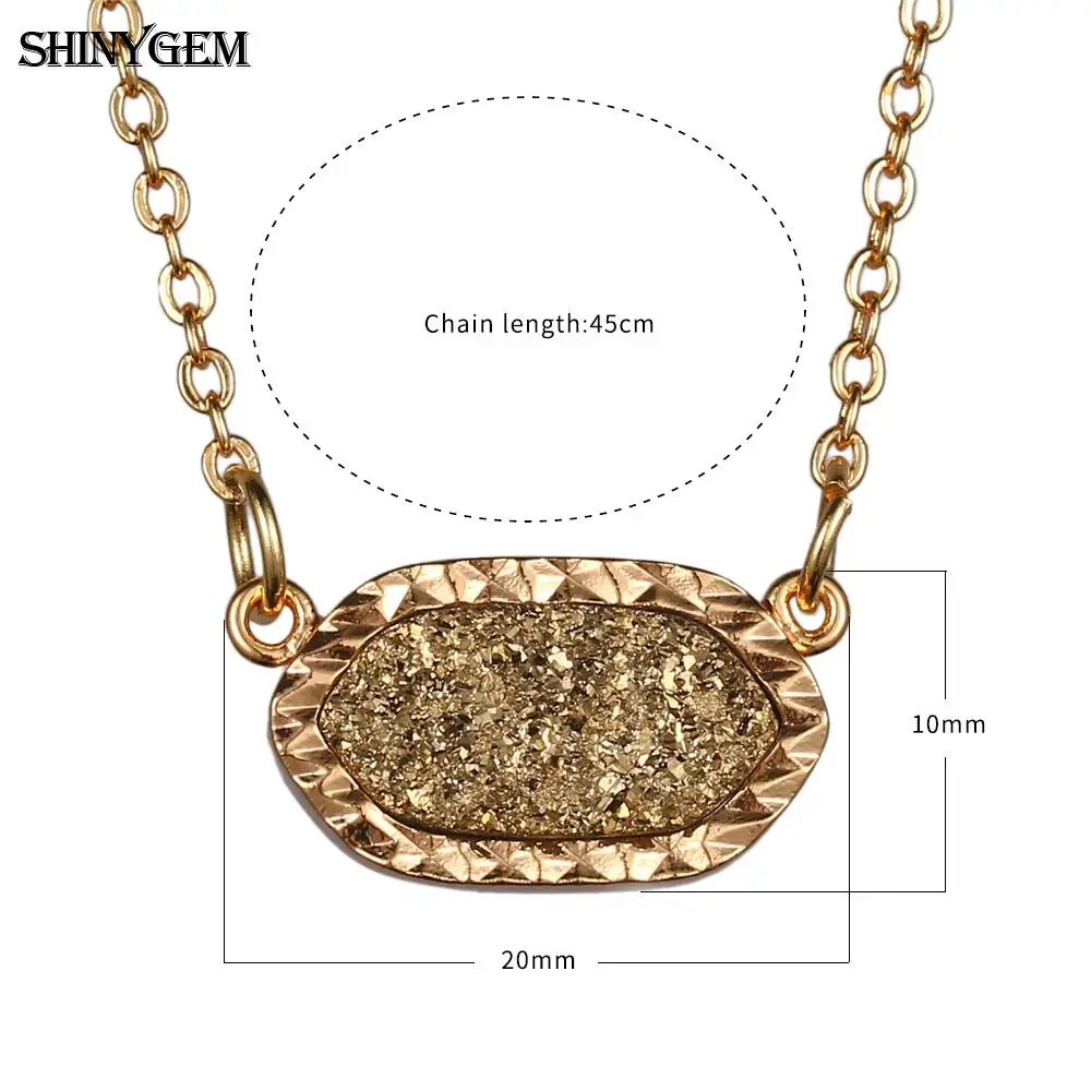 

ShinyGem 10 Colors Druzy Stone Necklace Twisted Grain Gold Plating Opal Choker Necklace Hexagon Natural Stone Necklace For Women