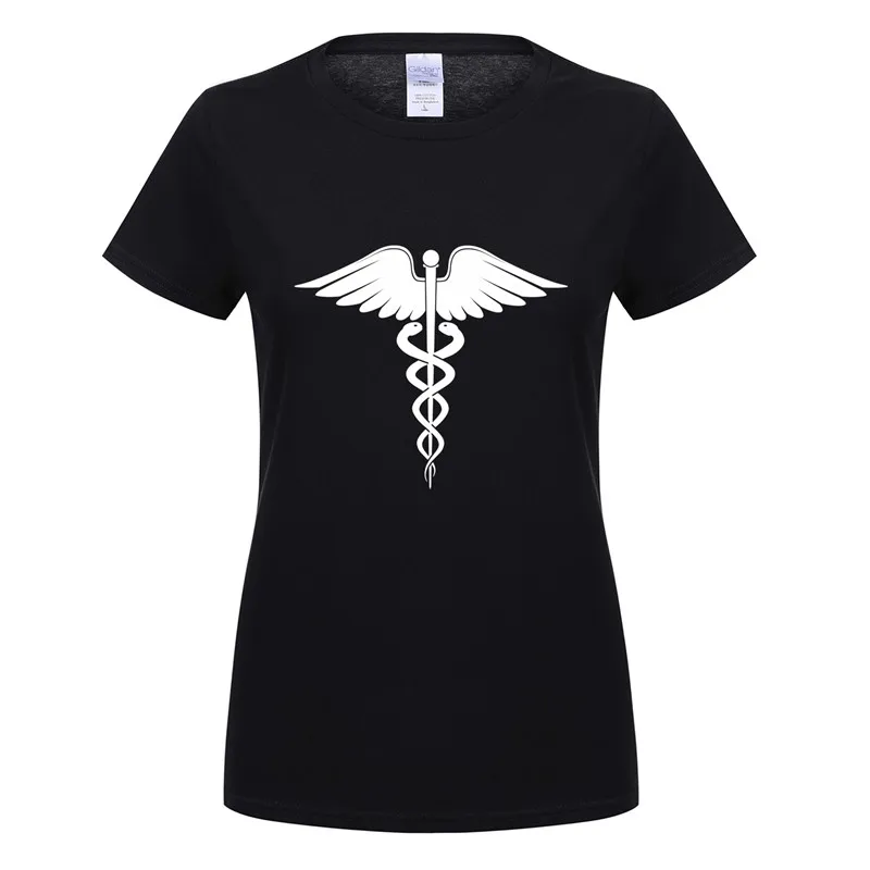 T-shirt à manches courtes en coton pour femme, vêtement féminin, à la mode, avec inscription «Caduceus», médecin et ambulancier, OT-814