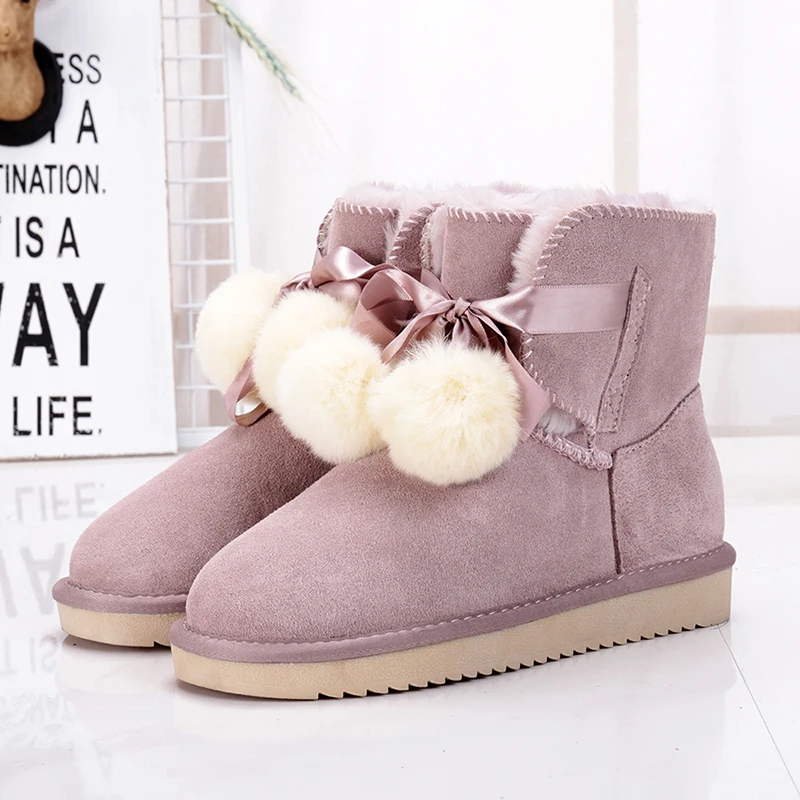 Australia Women Snow Boots 100% Genuine Cowhide Leather Ankle Boots Warm Winter Boots Woman Shoes Size 35-40