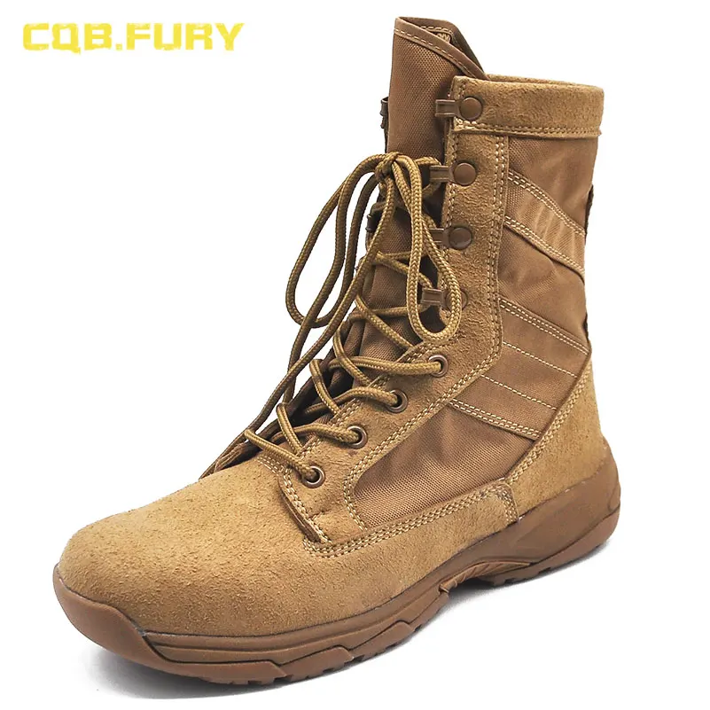 CQB.FURY 8 inches Winter brown Mens Army boots tactical Cow suede comfortable outdoor boots with side zipper size38-46