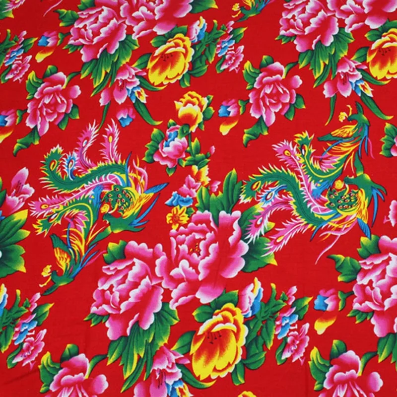 100% Cotton Textile Ethnic Chinese Traditional Big Peony Phoenix Fabrics For DIY Apparel Craft Tablecloth Cushion Sewing Decor