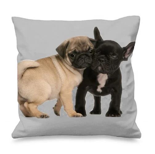 Cute Pug Kiss French Bulldog Love Cushion Cover Decorative Dogs Throw Pillow Case Lovely Animal Chair Safa Home Decor Two Sides