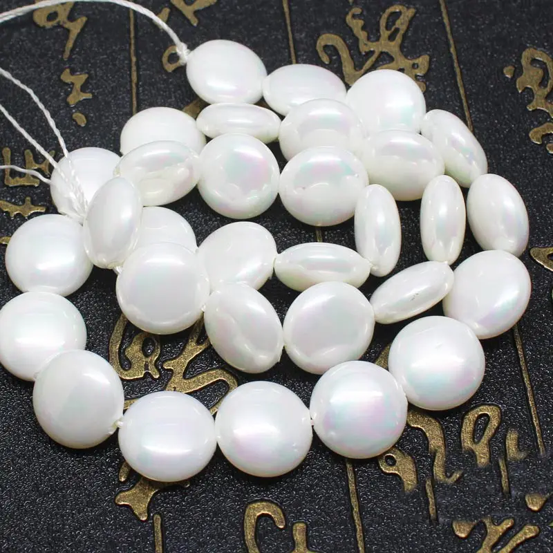 White Shell pearl Coin Shape Loose Beads 15