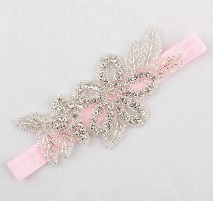 Yundfly Baby Girls Crystal Flower Hair Band Leaf Christening Bridal Elastic Headband Rhinestone Headwear Photography Props