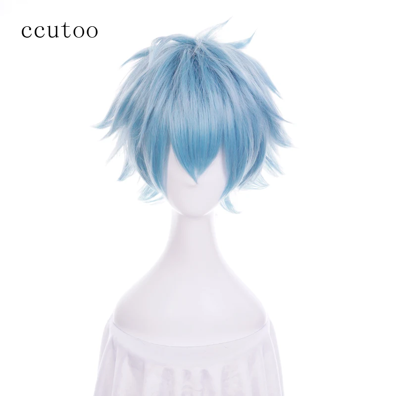 Ccutoo 30Cm Pendek Biru Mix Berbulu Sintetis Berlapis Shigaraki Tomura Cosplay Wig Tahan Panas Pesta Kostum Wig