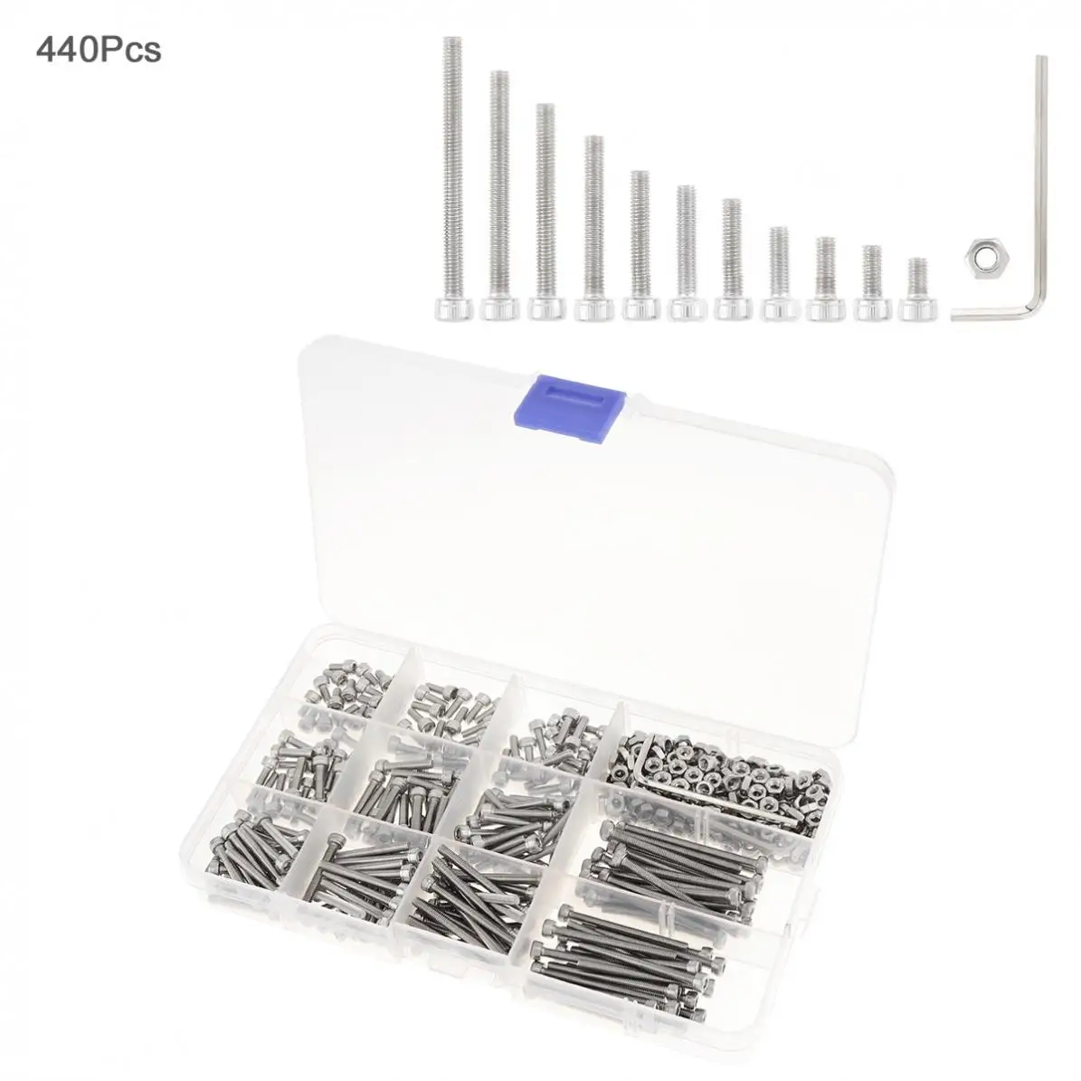 

442 шт./лот включает винты с шестигранной головкой из нержавеющей стали 440м3, болты, гайки, набор крепежных инструментов для мебели и 2 гаечных ключа