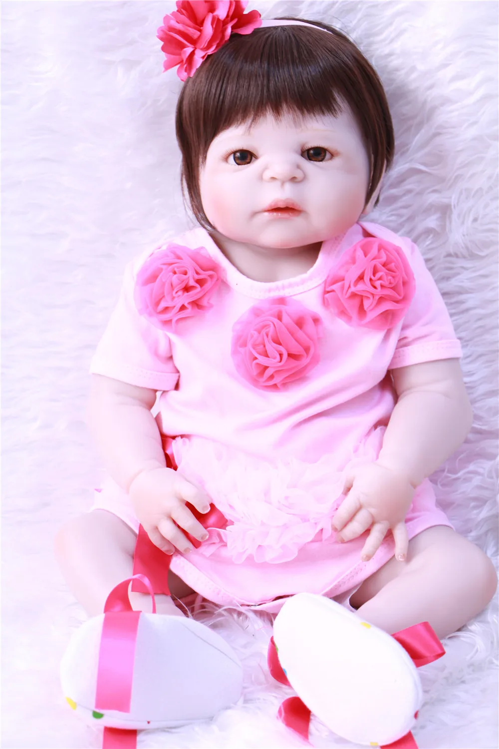 Full Silicone reborn baby dolls lifelike newborn girl princess dolls bebe 22inch reborn bonecas kids gift toys