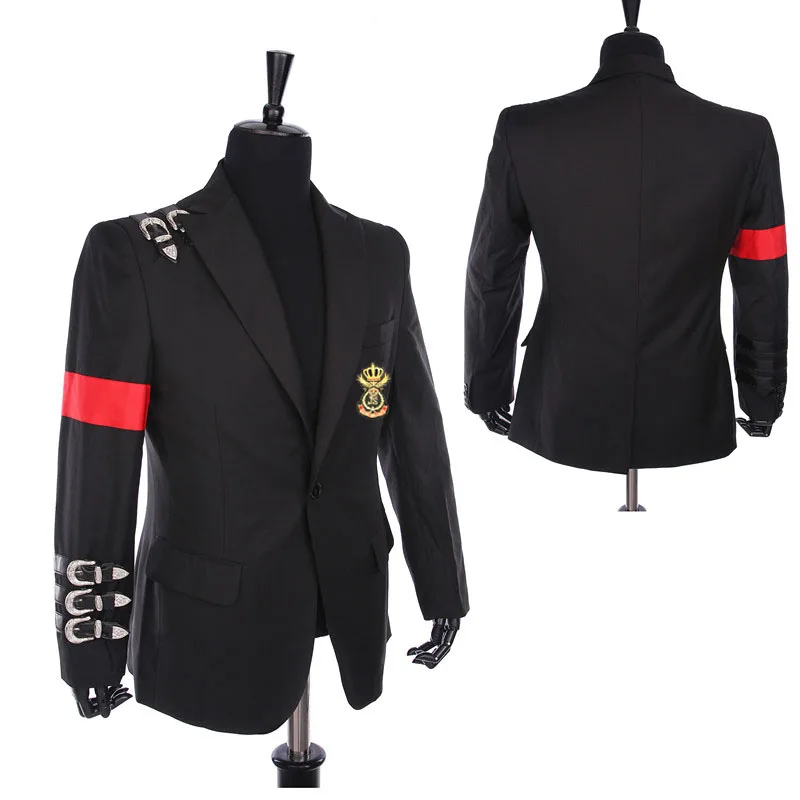 

Rare Classic MJ Michael Jackson BAD Punk Black Casual Buckle Jacket Informal Buckle Badge Suit Blazer