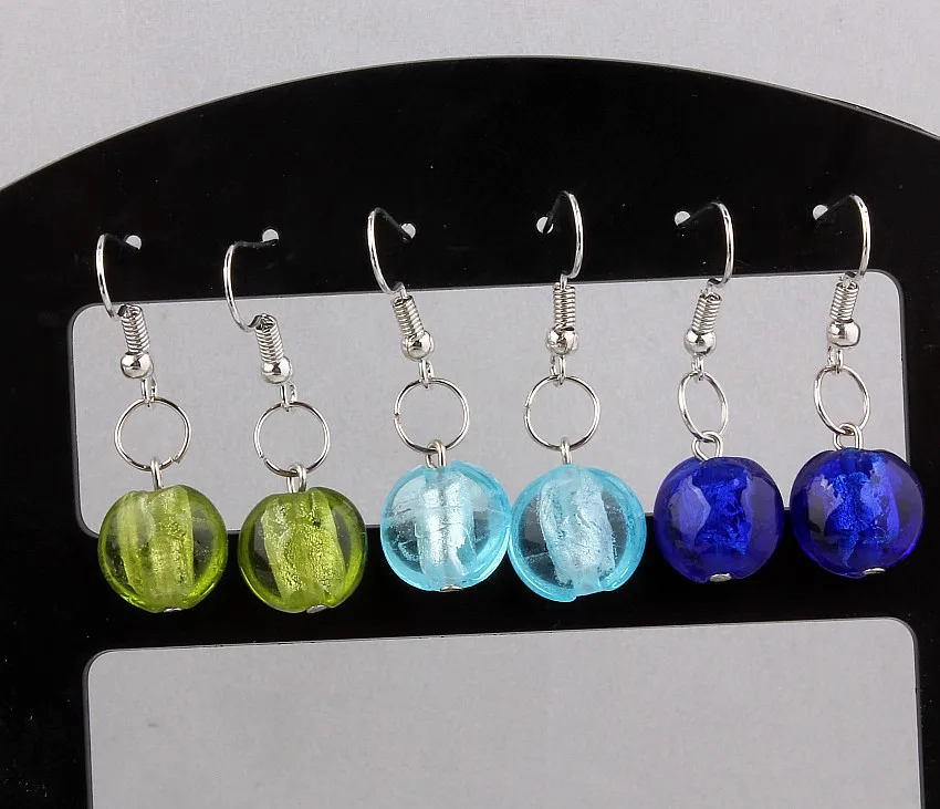 Wholesale Lots 6Pairs Hand-made Women\'s Romatic Elegant Classic Dangle Color Round Murano Glass Earrings Free Shipping