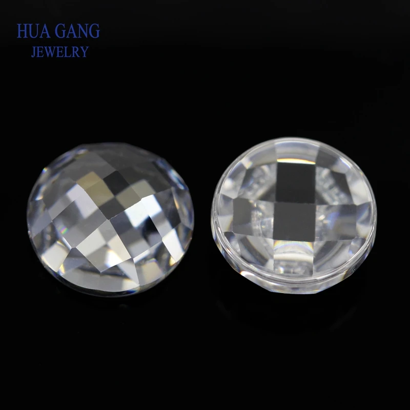 White Cubic Zirconia Stone Round Shape Flat Bottom Checkerboard Cut Loose CZ Stone Synthetic Gems For Jewelry 3~10mm