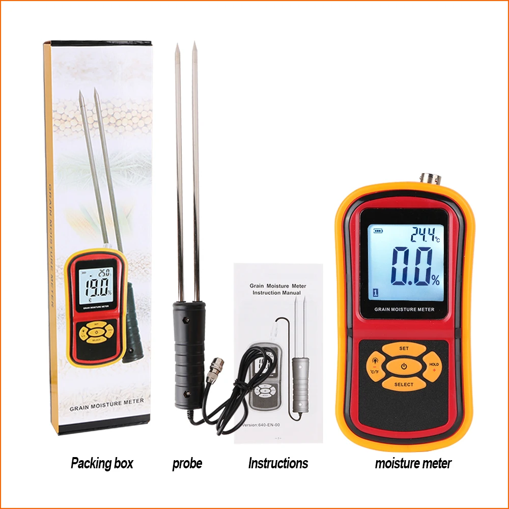 RZ Digital Grain Moisture Meter Smart Sensor 5%~30% Thermometer Seed Paddy Corn Rice With Long Probe Humidity Hygrometer GM640