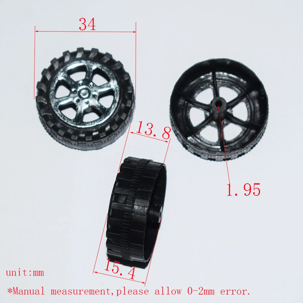 10/100pcs 소년을위한 2x34mm 플라스틱 바퀴 dron rc 차 비행기 로봇 아이 장난감 diy 아기 부속품 montessori juguetes nero WT242ABK