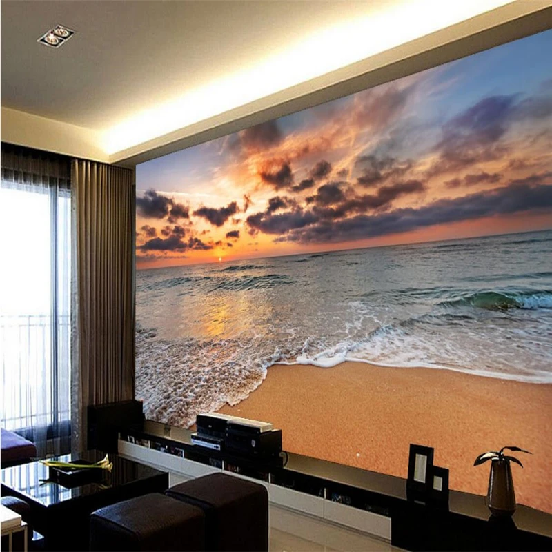 beibehang Wallpaper Mural Wall Sticker 3D Body Sunset Coast Beach Background Wall papel de parede wallpaper for walls 3 d