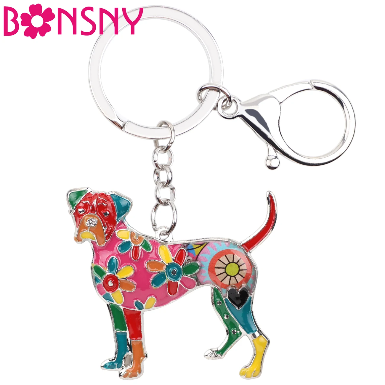 

Bonsny Enamel Alloy Boxer Dog Key Chain Key Ring Fashion Jewelry For Women Keychain Souvenir Accessories Handbag Bag Charm