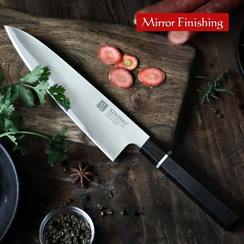 XINZUO 8.5\'\' Chef Knife SANDVIK 14C28N Steel Stainless Steel New Cleaver Slicing Knife Kitchen Knives Ebony wood+Buffalo Handle