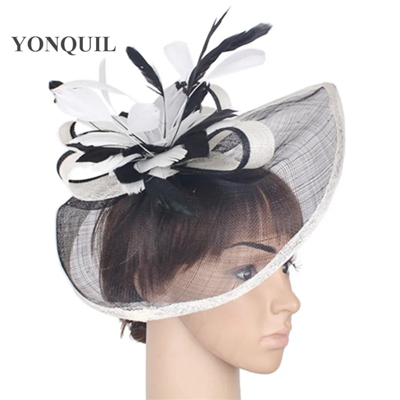 

Elegant Sinamay Fascinator Hats Feather Flower Cocktail Hat and Race Hats Wedding Bridal Headwear Multiple Colors Millinery Hats