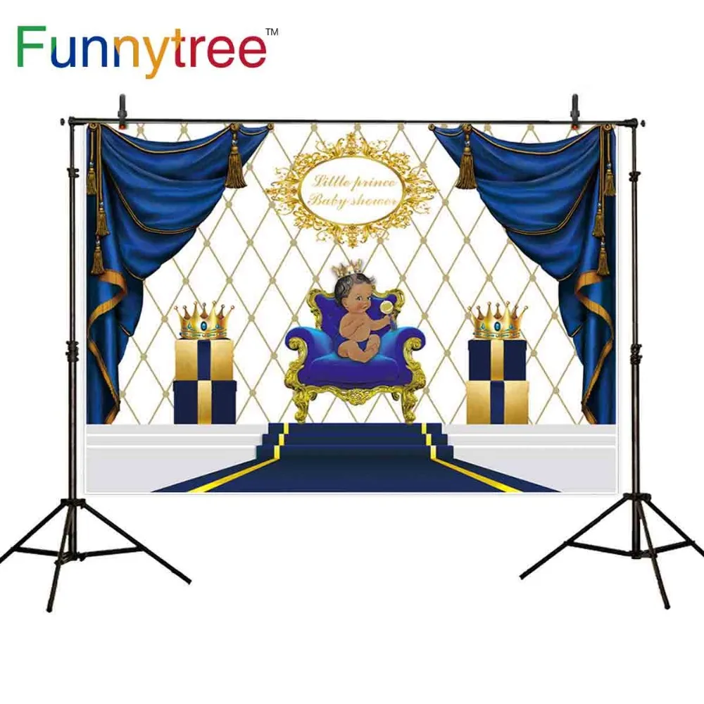 Funnytree royal prince baby shower backdrop frame curtain decorations crown birthday party photo Banner background photophone