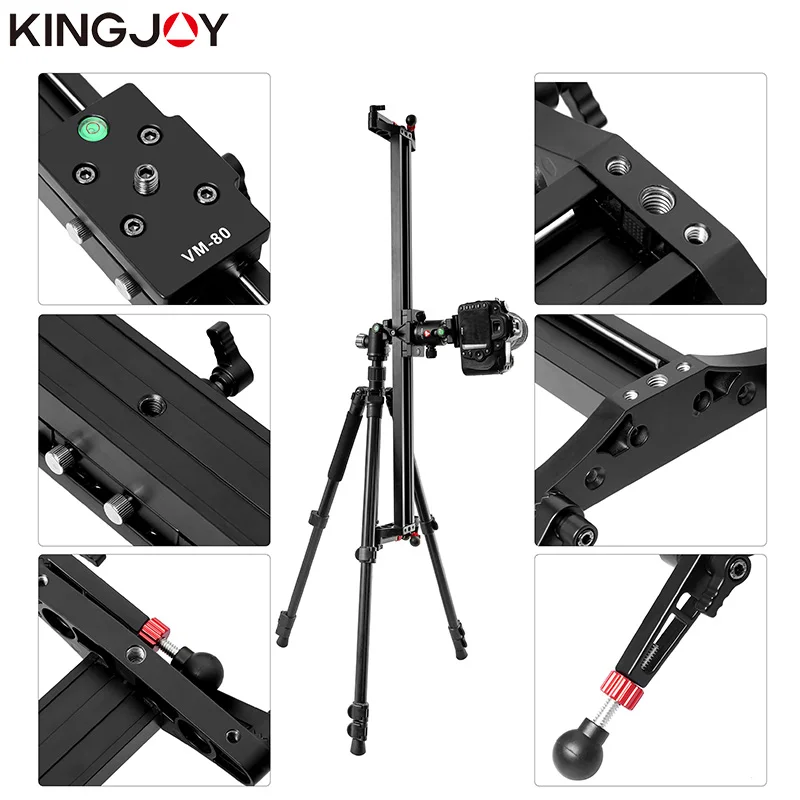 KINGJOY Video Track Slider Portable Tripod Rail Dolly Stabilizer VM-80/VM-100 for DSLR Camera DV Camcorder Film Photography