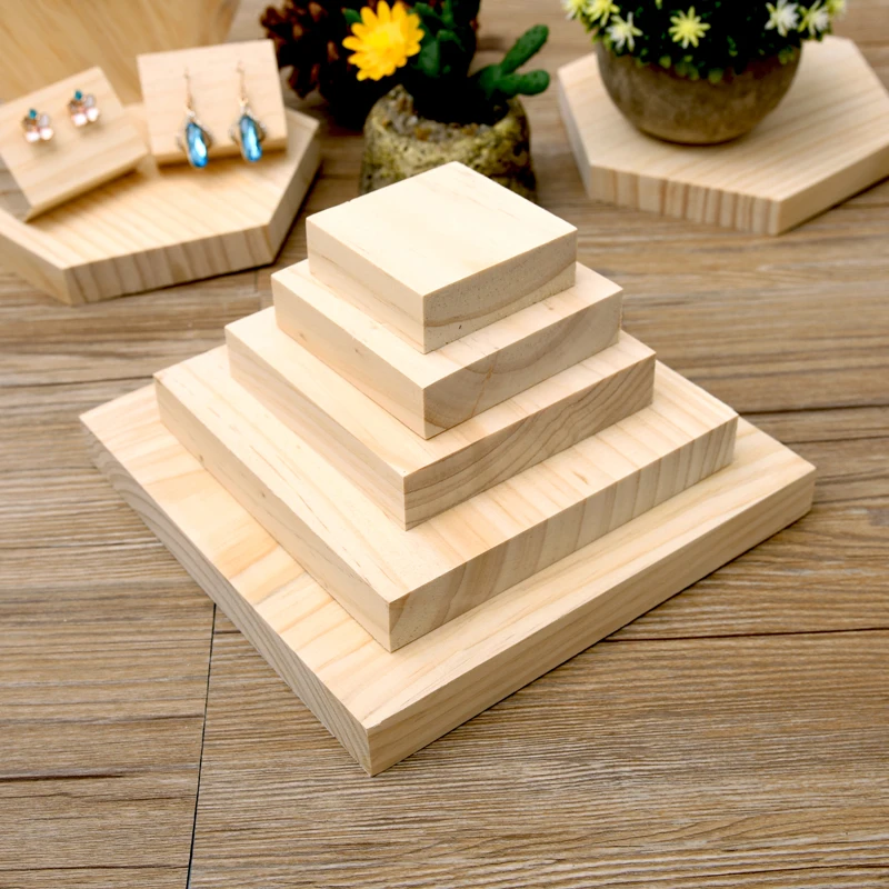 lot of 5 Square Shape Solid Wood Jewellery Display Block Nature Jewelry Display Holder Jewelry Display Block