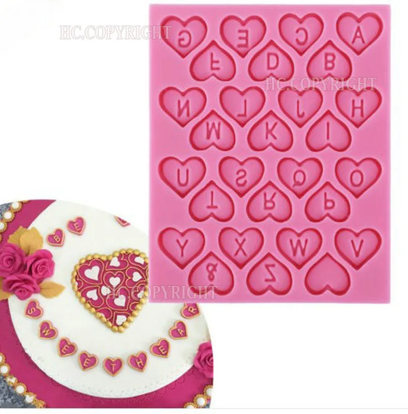 Love Heart Letter Shapes Cake Impression Mat Fondant Chocolate Silicone Mold Sugarcraft Cake Decor Tools