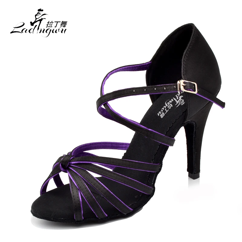 

Ladingwu New Salsa Dance Shoes Purple/Red Latin Dancing Shoes woman Satin Soft Bottom Ballroom Dance Shoes Heel 6/7.5/8.5/10cm