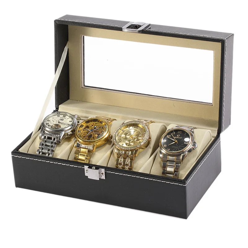 New Leather Watch Box Organizer Black Watch Holder Case Fashion Watch Display Boxes Jewelry Gift Box