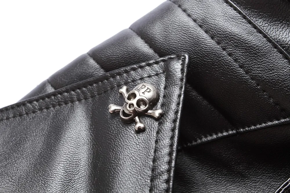 German Designer Skull Rivet Studded Punk Rock Black Biker Leather Motorcycle Jackets Men Plus Size 4XL 5XL