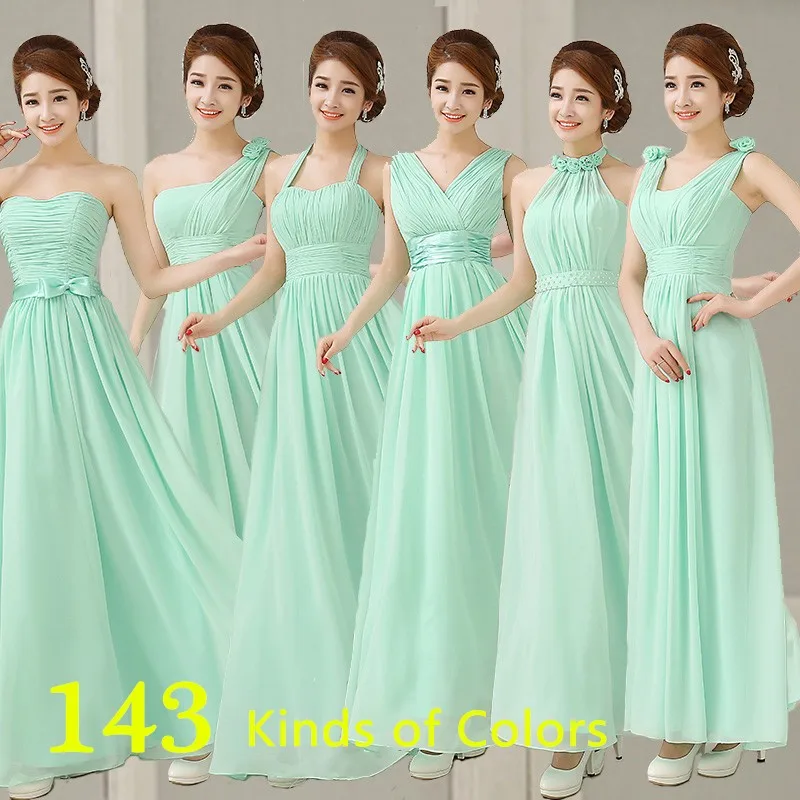 

2021 Hot sweet and elegant style A line of six simple elegant flower long mint green chiffon bridesmaid dress custom size 2-28w