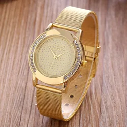 New Women Watches Top Gold Metal Mesh Stainless Steel Watch Ladies Crystal Casual Quartz Watch Women Clock Relogio Feminino Hot