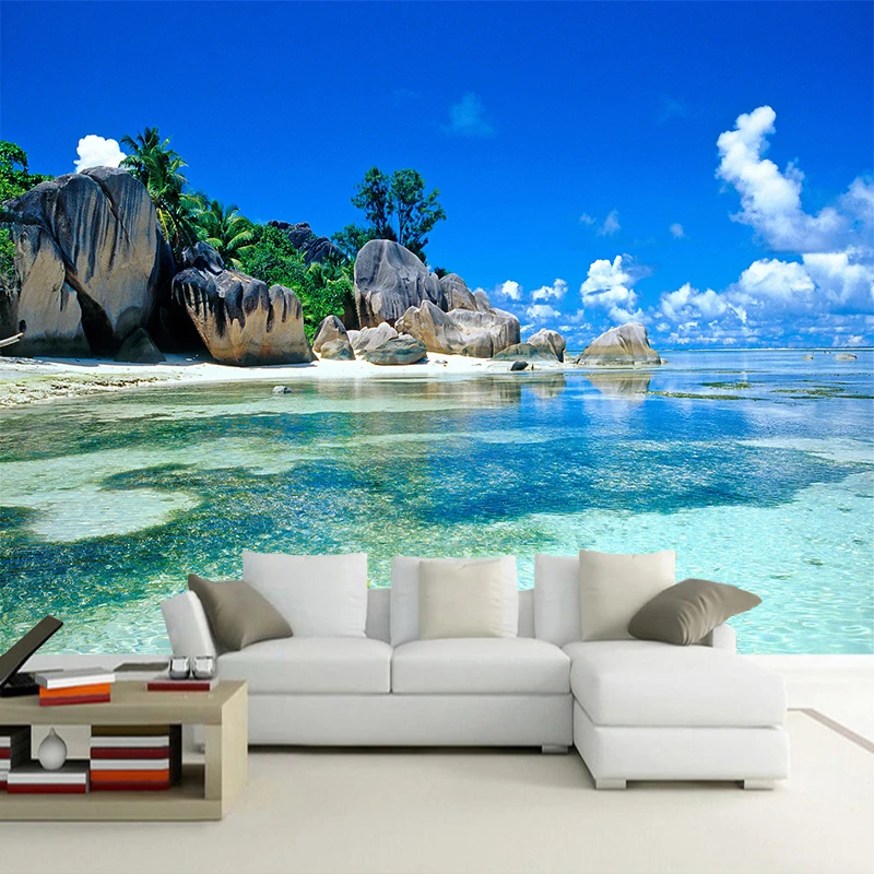 Custom 3D Photo Wallpaper Roll For Walls 3D Seascape Beach Sea Island Mural Living Room Bedroom Decor Wallpaper Wall Covering