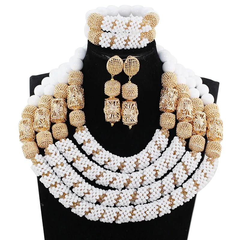 2018 Nigerian Wedding Beads Jewellery Set Luxury 14 Layers Full Beads Bib Coral Necklace Jewelry Set New Free Shipping ABH750